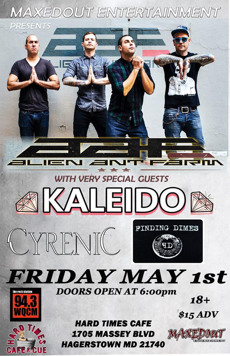 MaxedoutEntert's tweet photo. @alienantfarm May 1st at Hard Times Hagerstown MD http://t.co/v9ookL1Wpb