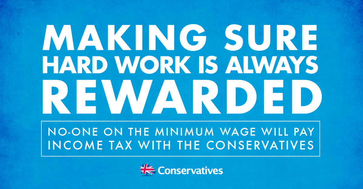 David_Cameron's tweet photo. We're the party of working people, offering not just low income tax but NO income tax for workers on the minimum wage http://t.co/rDLY23sUCL
