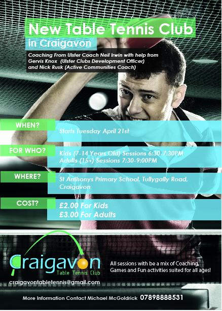 Flyers designed to help promote new table tennis club in Craigavon @craigavonc @RushmereSC #tabletennis #craigavon