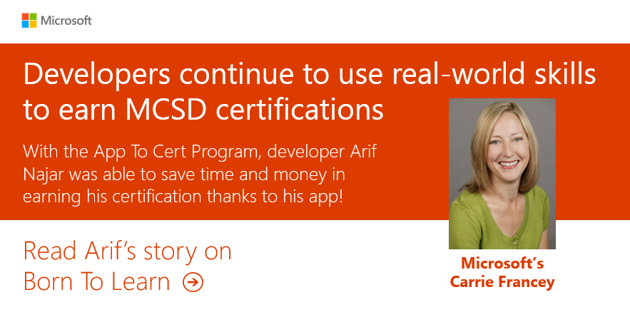 MicrosoftLearn's tweet photo. How did developer Arif Najar earn his MCSD with the help of his #WindowsStoreApp? His story: http://t.co/eEa4JTULpg http://t.co/mNF0hiw9es