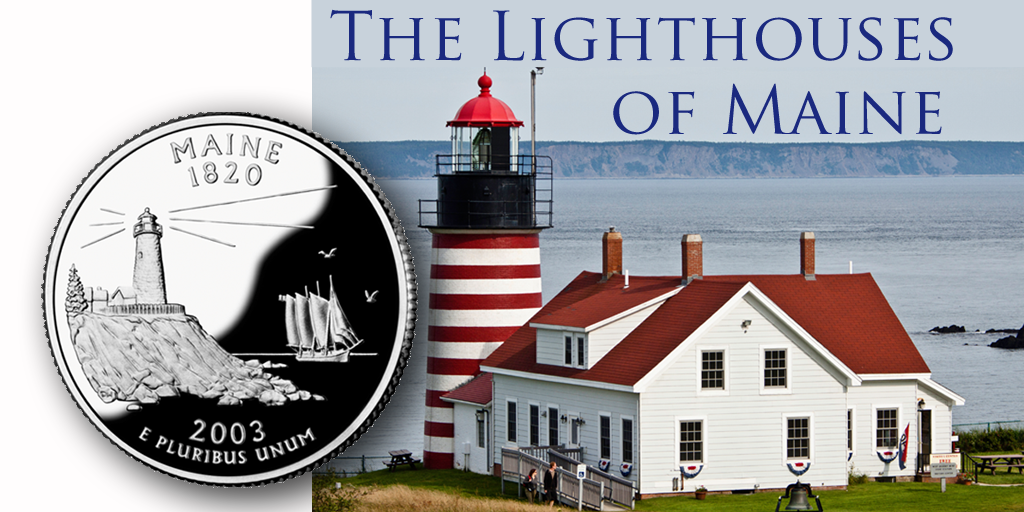 #Maine state quarter shows Pemaquid Point #Lighthouse, Victory Chimes schooner. bit.ly/1CCTb73 #USStateFacts