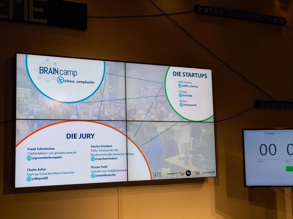 Gleich pitcht es los im <a href="/base_campberlin/">PeteSawant</a>. Mit @eMio_sharing, <a href="/carzapp/">carzapp</a> und <a href="/re2youweb/">Re2you</a>.