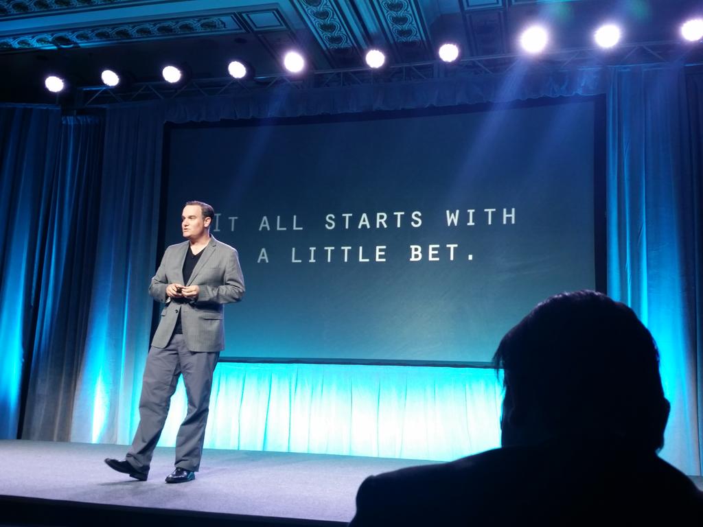 KatelynChee's tweet photo. Great keynote #Agility2015 #littlebets @petersims #nofailures #geniusisintheprocess http://t.co/MAmWirqAsy