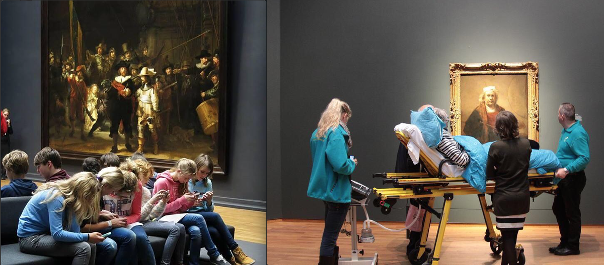 gleason_colum's tweet photo. The definition of wisdom in 2 images: schoolchildren ignoring Rembrandt vs. a dying woman's last wish to see his work http://t.co/5ttLiSOKna