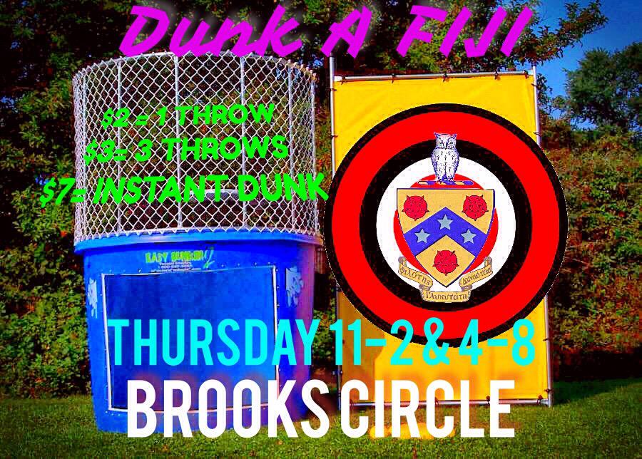 FIJI_PI_Chapter's tweet photo. Too hot out? Cool off by trying to soak us in our dunk tank! We'll be outside of Brooks from 11-2 and 4-8 on Thursday http://t.co/ApM3UkcAbm