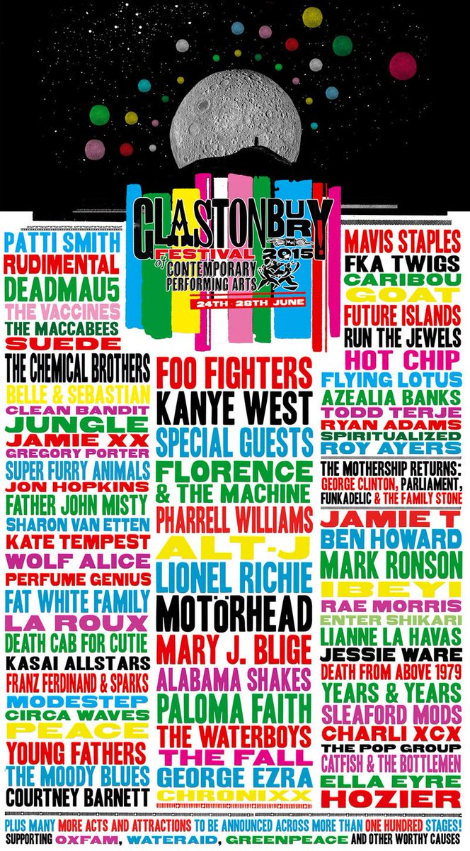 glamcampingco's tweet image. This Years Full Glastonbury Line Up has been released! Take a look! #Glastonbury2015 #Glamping