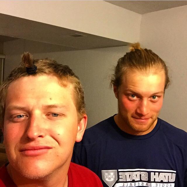 USUTrees's tweet photo. "The benefit of having a man bun means no hair in my face in this wind bro." @JaxsonWebb3 @ColeStocker25 http://t.co/KYUc6IUa5Z