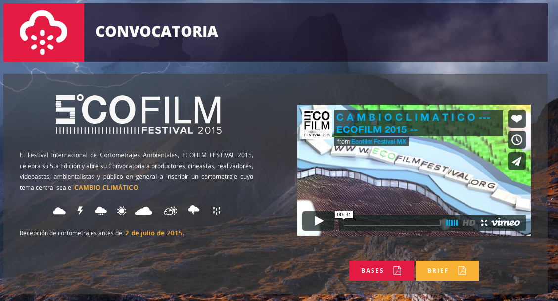 #ECOFF15 CATEGORÍAS: #Ficción #Documental #Animación #Campaña #MejorDirectora #film #cop21 ow.ly/LCkfu