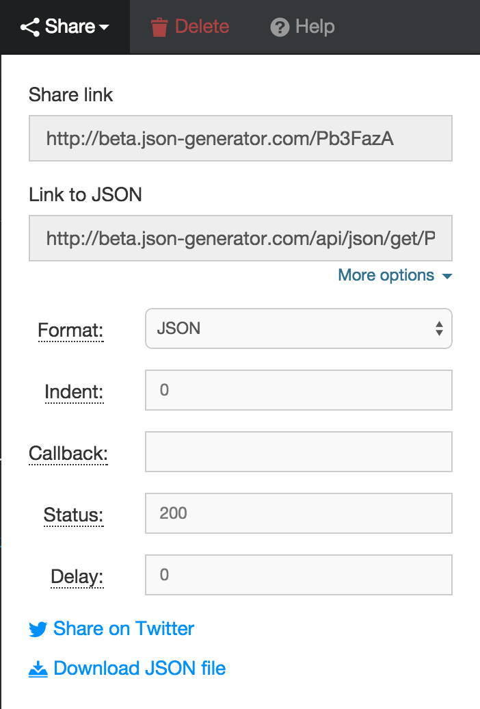 JSONGenerator's tweet photo. Check out new Share dropdown features! http://t.co/n5XG2GjY2I