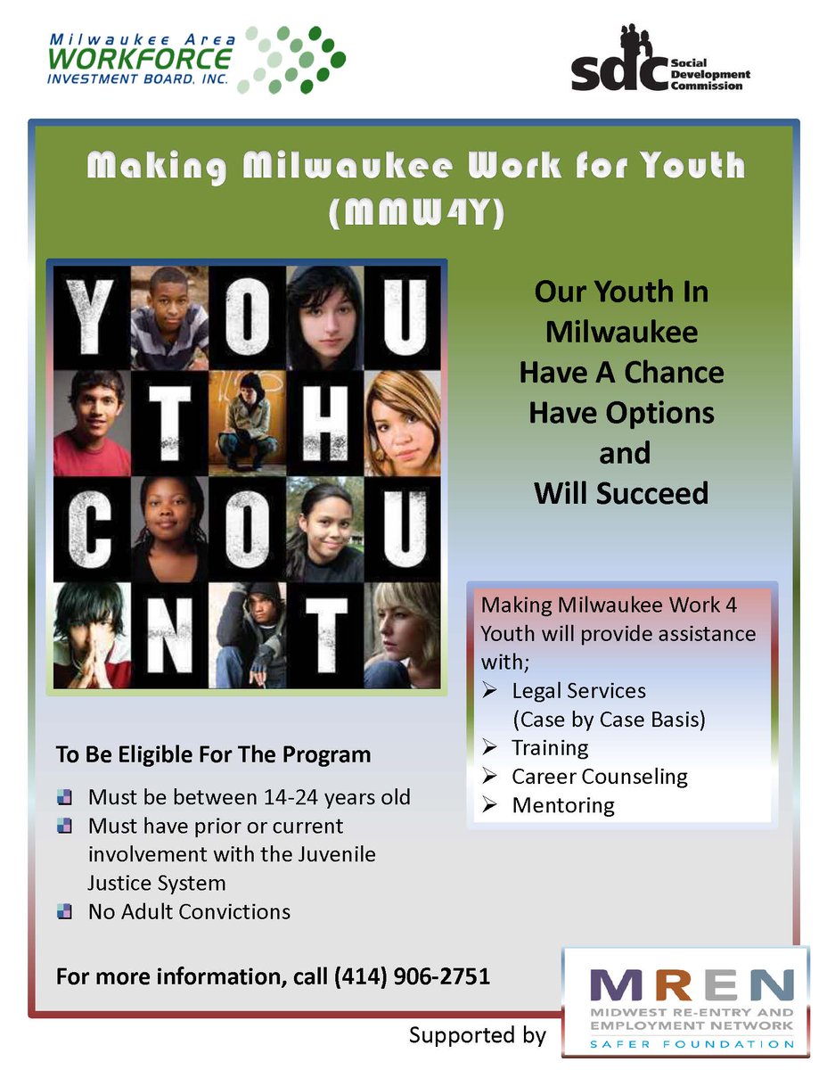 theMAWIB's tweet photo. "Making Milwaukee Work for Youth" helps young people with juvenile justice involvement enter the workforce. http://t.co/1EtqtG8DeV