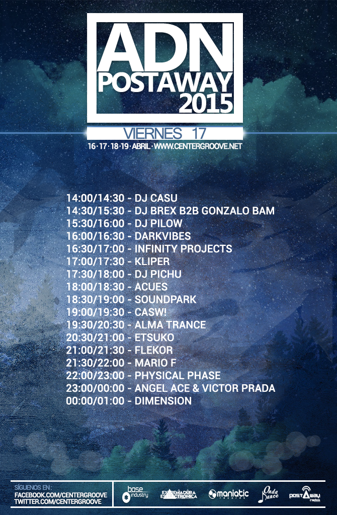 CenterWaves's tweet photo. Horarios ADN Postaway 2015. 16, 17, 18 y 19 de Abril http://t.co/WFVkUrYGnI
