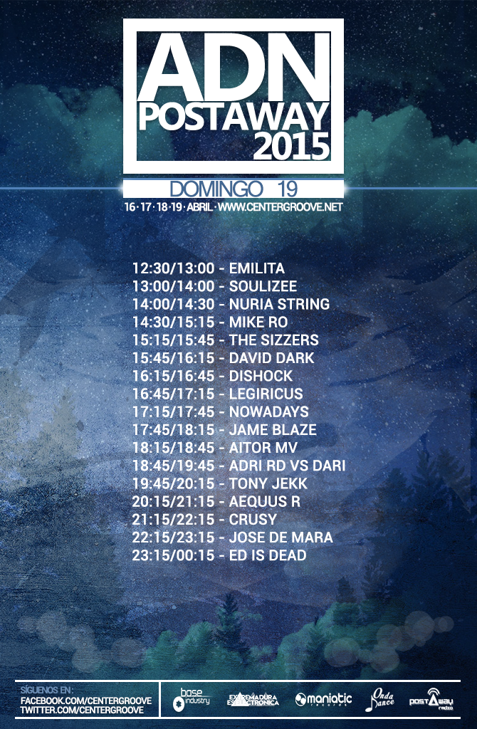 Horarios ADN Postaway 2015. 16, 17, 18 y 19 de Abril
