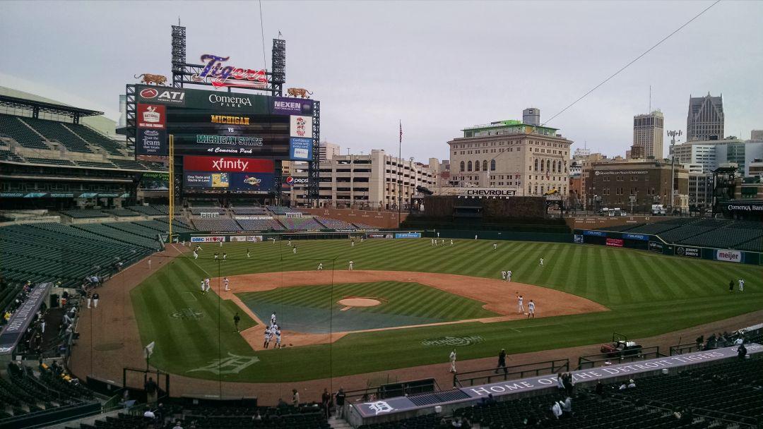 wcbnsports's tweet photo. Listen in as we broadcast the "Clash at Comerica" live at 6:35pm between @umichbaseball and @statebaseball http://t.co/ZdQMdxmHm9