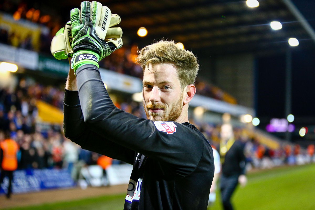 mansfieldtownfc's tweet photo. PHOTO: @BVBStuder celebrates with fans at the end of the game http://t.co/k1CeVHD7pZ