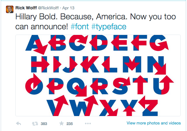 ajplus's tweet photo. #FontWars Designer #RickWolff makes #Hillvetica based on Hillary logo. @MissMarieCox responds http://t.co/u4ybABILMA