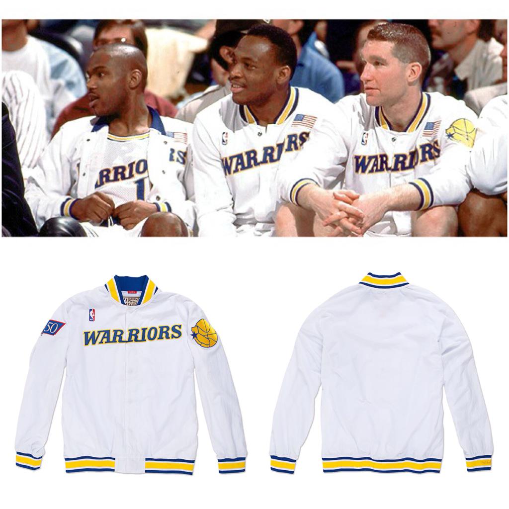 warriors white warm up jacket