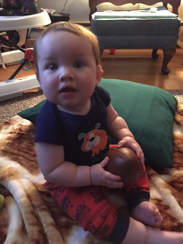 NickBerouty's tweet photo. Getting ready for his first Gronk spike! @RobGronkowski @Patriots #patriotsnation #champs http://t.co/jU63Jvq2Qr