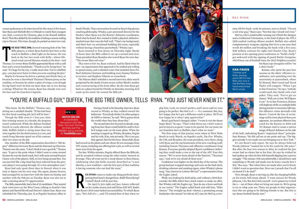 BigTreeInn's tweet image. We made the big time! Thanks to @McbrideClay @SInow @JennyVrentas @thurmanthomas @JimKellyInc #SIcover #rexryan!