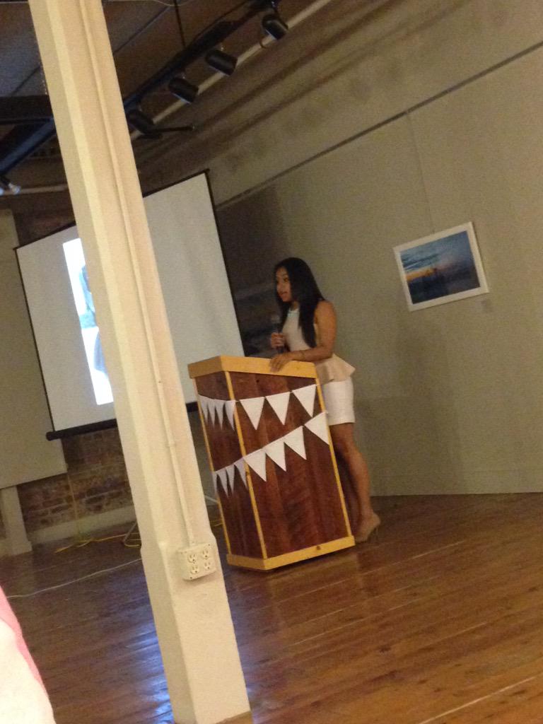 Broken Ink Editor-in-Chief Ronnica Golson gives the closing remarks at the magazine's release show.