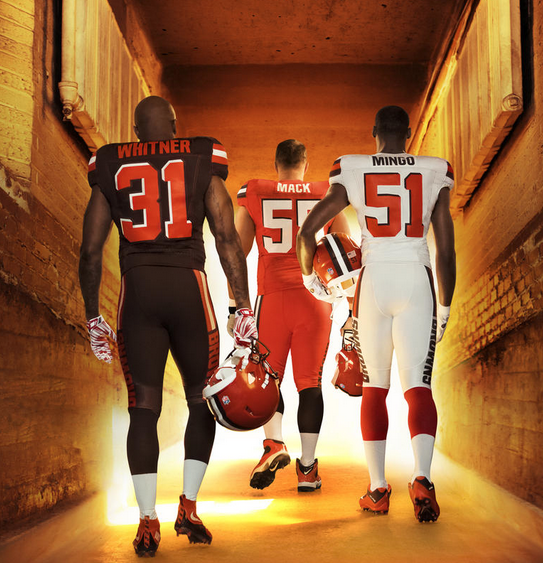 espn's tweet photo. Browns reveal new uniforms, team president says Cleveland could be like "Oregon Ducks of the NFL." (via @Browns) http://t.co/yOK3qOXlg5