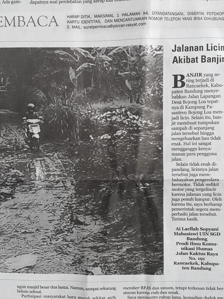 Ass wr wb sampurasun teteh ai laellah sopyani trm ksh laporannya di koran pr hari ini 150415 akan di tindaklanjuti