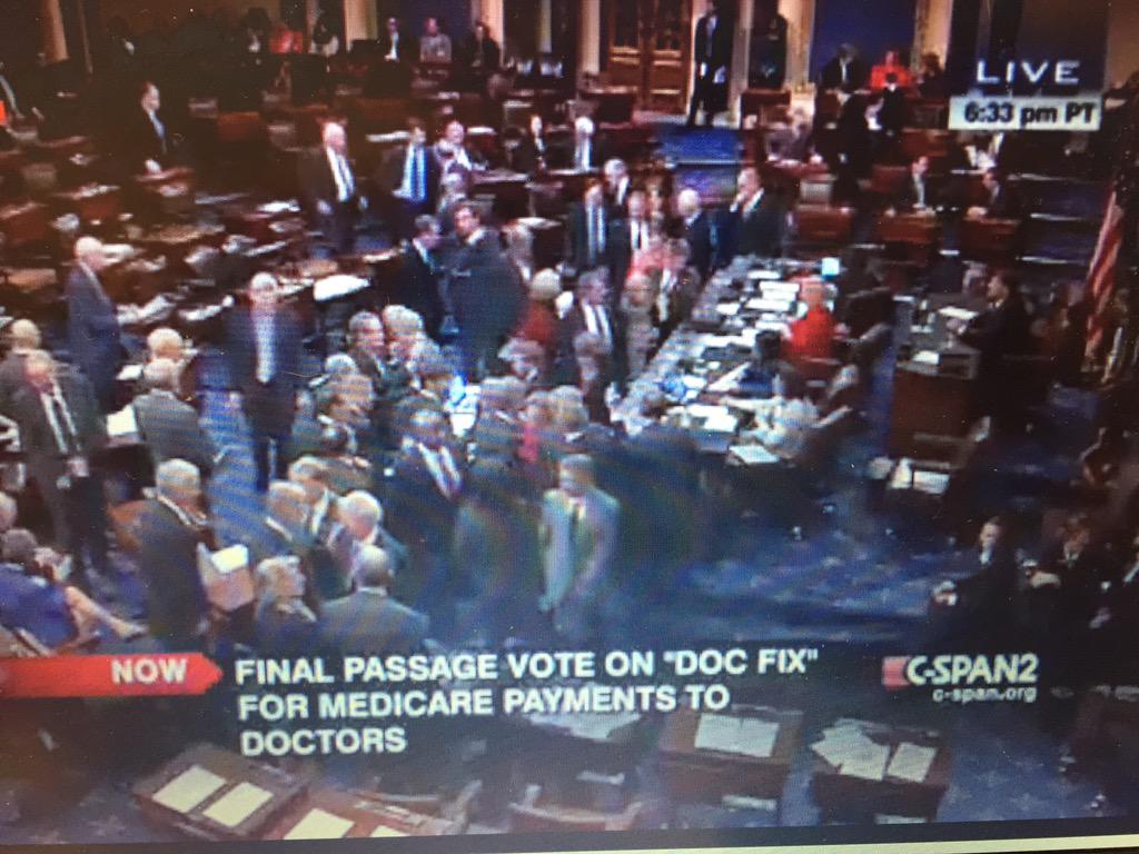 MFHpolicy's tweet image. Here they go -- US Senate vote on HR 2, Medicare #docfix (#SGR) &amp;amp; #CHIP Reauthorization Act.
