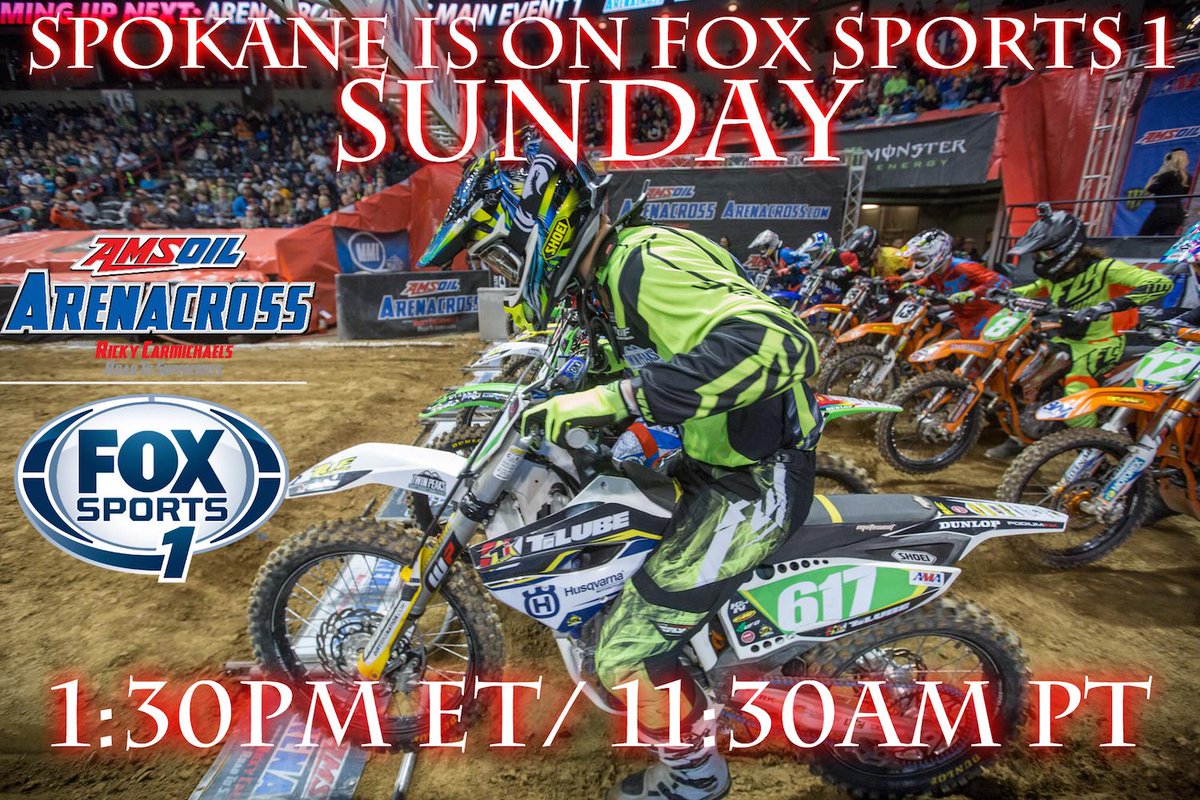 Arenacross's tweet photo. Don't miss #AMSOILAX from SPOKANE on Fox Sports 1 SUNDAY at 1:30PM ET/ 11:30AM PT! #AXonFOX http://t.co/qRyEPpXZKw