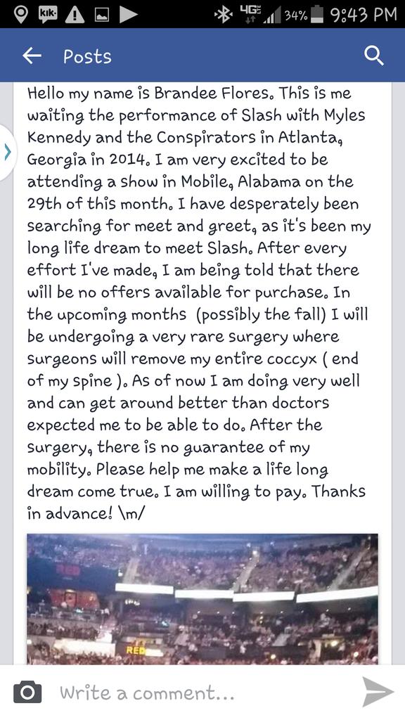 bcflores73's tweet photo. #SLASH #CHERYLHALL #ILOVESLASH #LIFELONGDREAM #SURGERY #COCCYXREMOVAL #HELPMEMAKEMYDREAMCOMETRUE http://t.co/6nkq7l4pyb