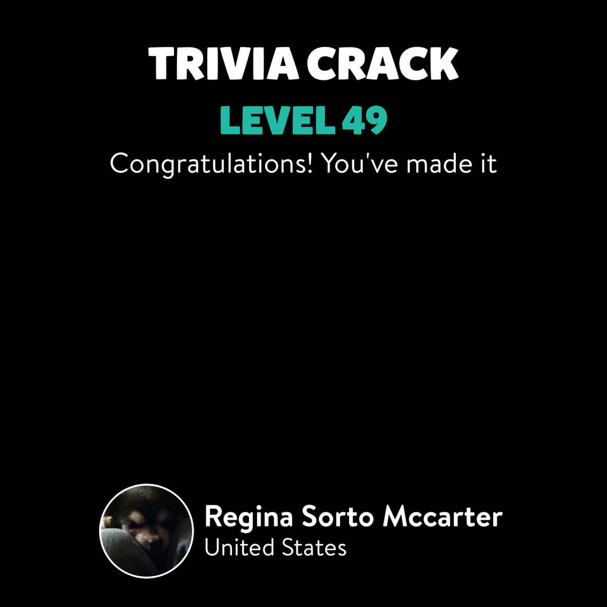 Regina Sorto Mccarter just leveled up to Lv. 49 on Trivia Crack! triviacrack.com/en/landing