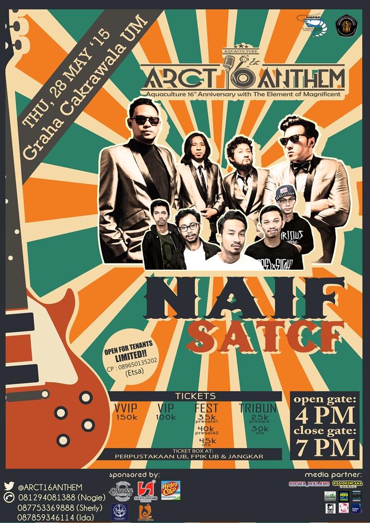 ARCT16ANTHEM's tweet photo. Yuk Kak masih presale 1 nih ARCT16 ANTHEM w/ @Naifband &amp; @SATCFPUNK 28Mei2k15 @ Graha Cakrawala UM http://t.co/xOHBHN33Kg