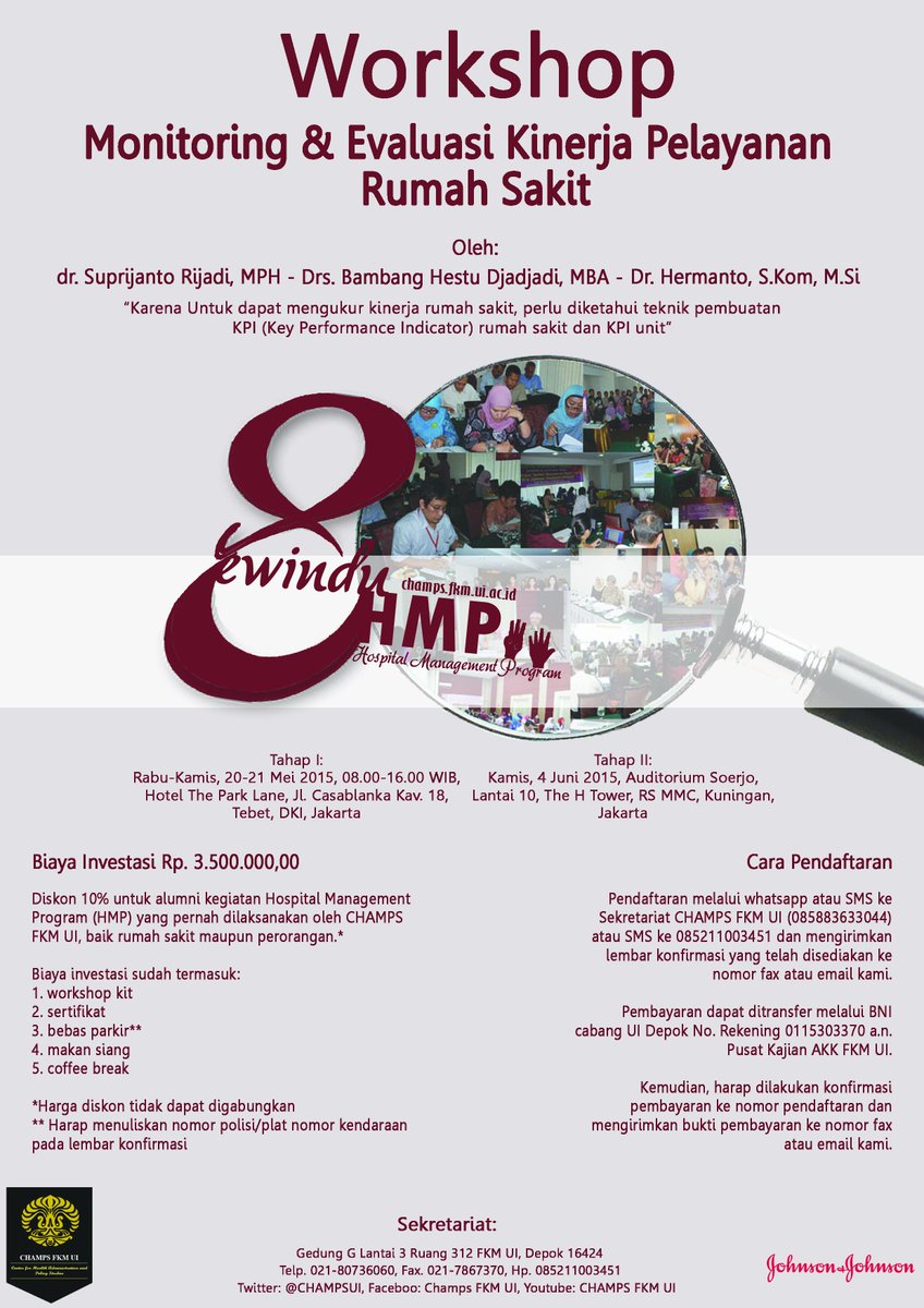 ChampsUI's tweet image. workshop Monitoring dan Evaluasi kinerja pelayanan Rumah Sakit. Segera daftar tempat terbatas @HNAconsultant