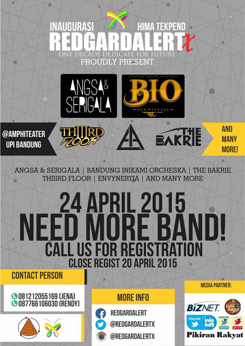 infobdg's tweet photo. Band km mau ikut memeriahkan acara #RedgardalertX jg? Buruan daftar s.d 20Apr! CP: 081212055169 - @RedgardAlertX http://t.co/GciG0Dr83V