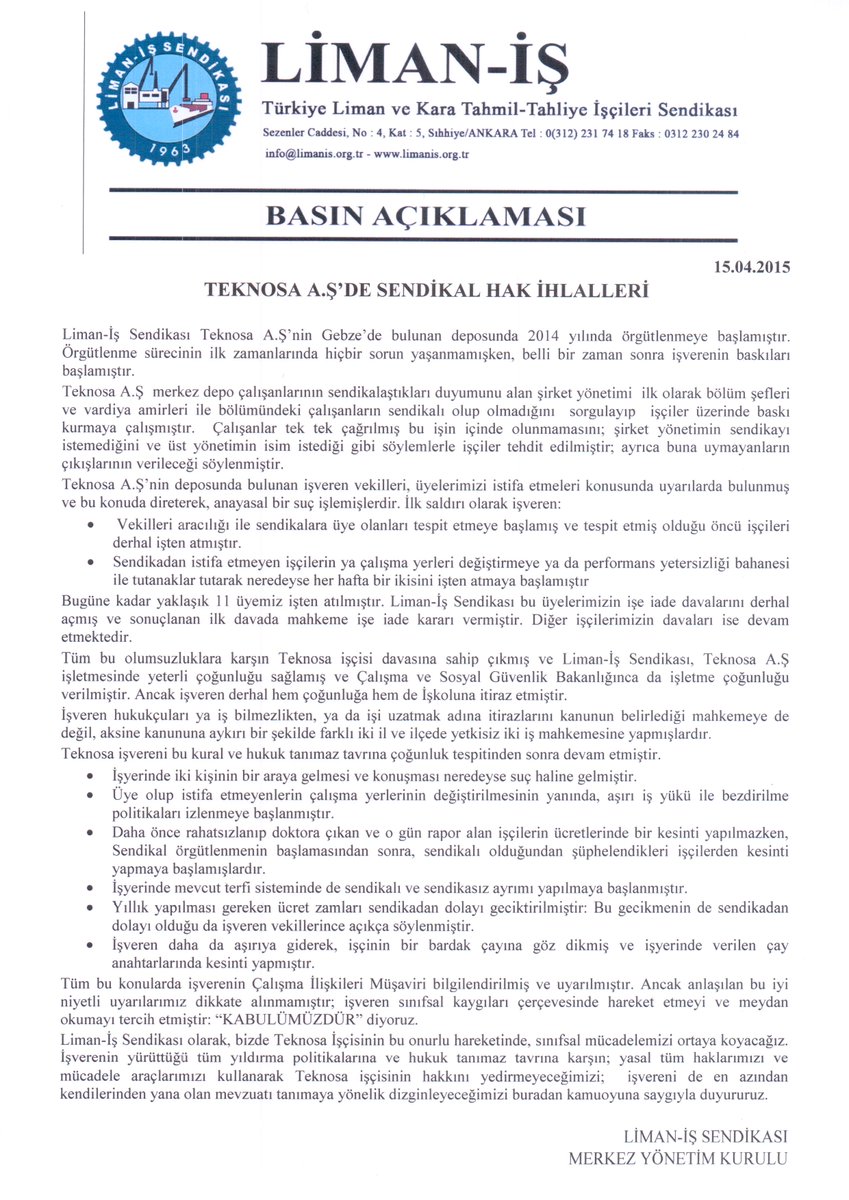 Merkez Yönetim Kurulumuz Teknosa'daki işveren baskılarına karşı Sendikamızın haklı mücadelesini sürdüreciğini duyurdu