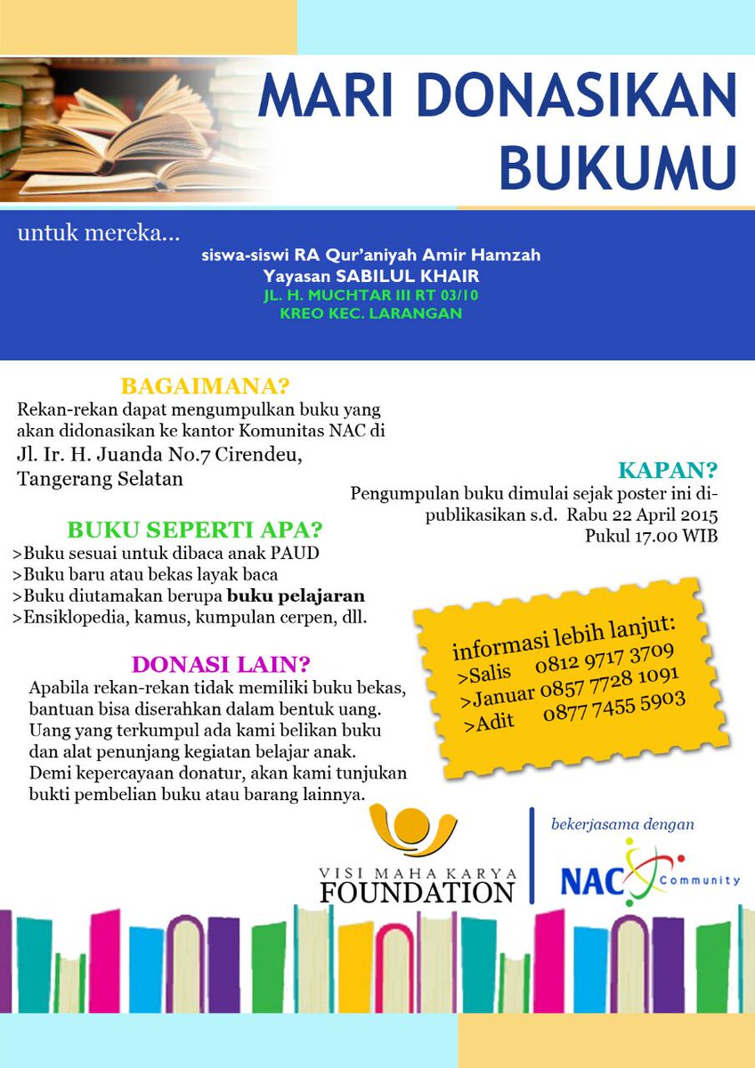 NACCommunity's tweet photo. Semangat siang dan selamat menikmati santap siang tweeps. Yukk ikut gabung di kegiatan kami, Mari Donasikan Bukumu 😊 http://t.co/MUIDIruUhN