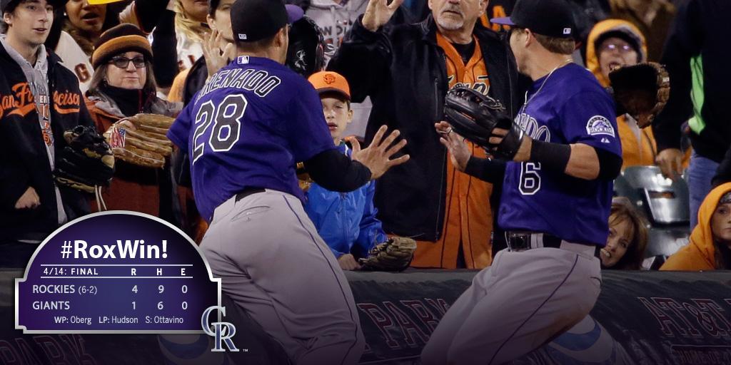 Rockies's tweet photo. RECAP: #Rockies defense shines in 4-1 victory over Giants: http://t.co/qdm4bDnTIi http://t.co/GfdX7DDIdG