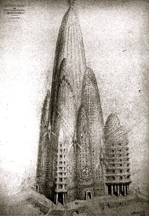 AGUA_architects's tweet photo. ...un hotel de Gaudí en Nueva York que nunca se construyó. Hotel Attraction, 1908 #Drawing #Unbuilt con Juan Matemala http://t.co/rBn9Ix6zil