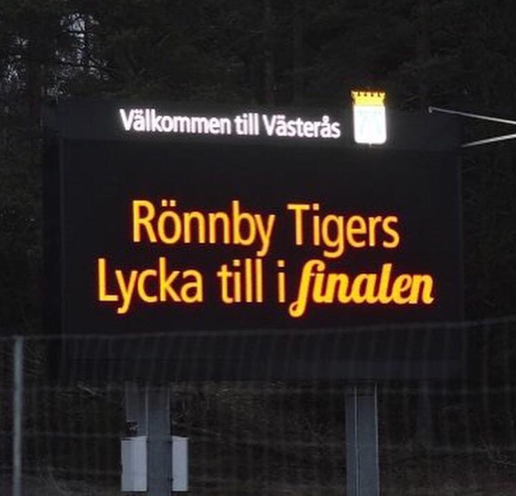 Trevligt budskap visas när man åker in till Västerås