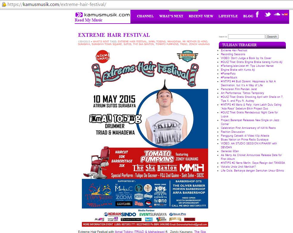 LIMA HARI LAGI!
<a href="/extremehairfest/">Extremehairfest</a> bareng @ikmaltobing  di <a href="/sutossurabaya/">Townsquare Surabaya</a>. Cc: <a href="/IKVERS_Pusat/">IKMALOVERS Indonesia</a> kamusmusik.com/extreme-hair-f…