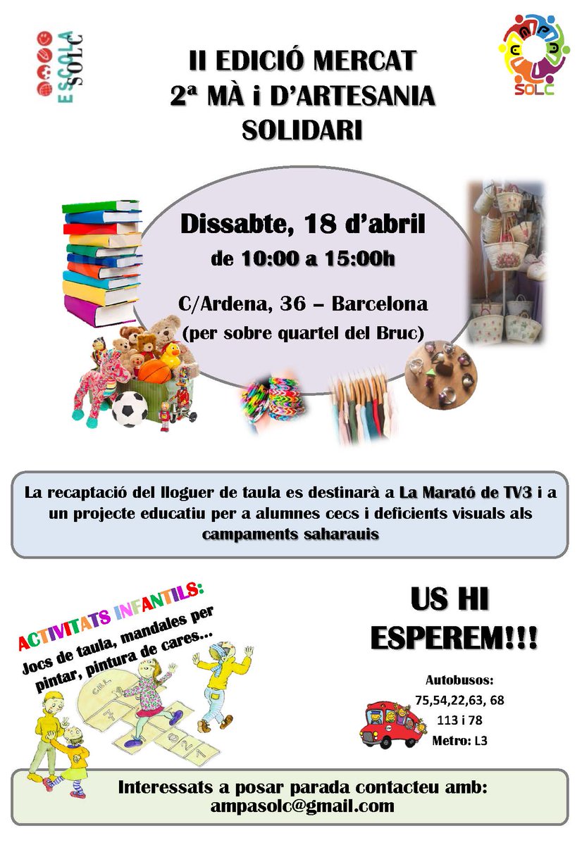 larri256's tweet photo. @ampasgracia Ens podeu ajudar a promocionar el Mercat de Segona mà a SOLC? Hi haurà tallers x nens!! Cartell inclòs! http://t.co/W3KKNu2wjs