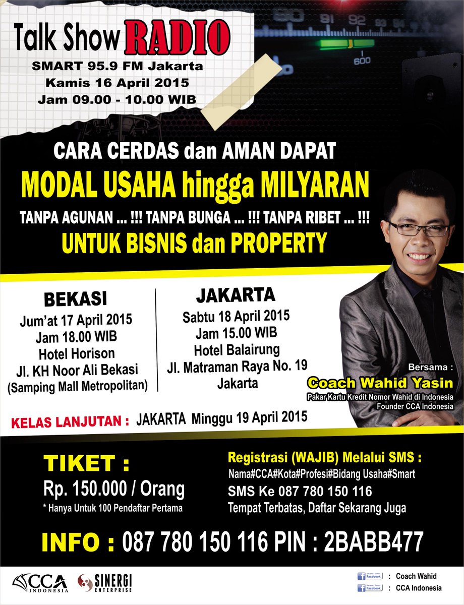 Talkshow BISNIS "Modal Milyaran Tanpa Agunan Tanpa Bunga"  <a href="/PakarCreditCard/">Pakar Credit Card</a>  di <a href="/RadioSmartFM/">Radio Smart FM 95.9</a> Kamis 16/4 jam 09.00