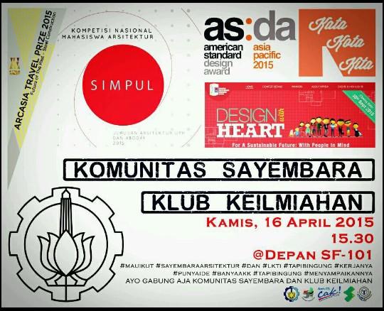 HIMASTHAPATI's tweet photo. Coming soon ! komunitas sayembara &amp; klub keilmiahan Arsitektur ITS @ELANGars11 @SahabatKicot @SemutJahil http://t.co/FPBPW2ERPc