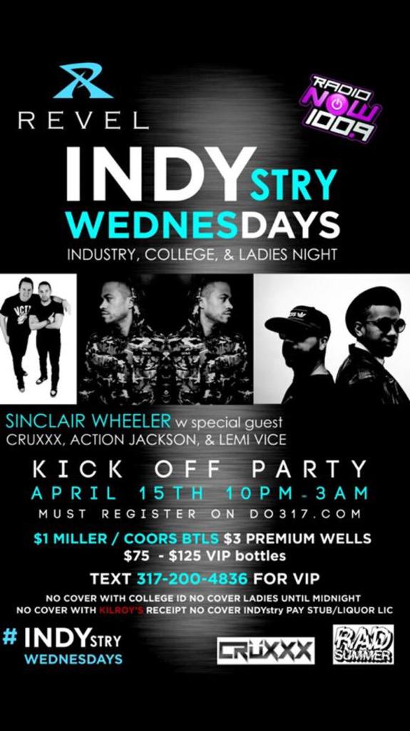 Idgey's tweet photo. @prettyboystash “@Revel317: TONIGHT! INDYSTRY WEDNESDAYS @AskForChuck @CRUXXXOfficial @_ActionJackson @LemiVice http://t.co/MzhmjSe1SO”