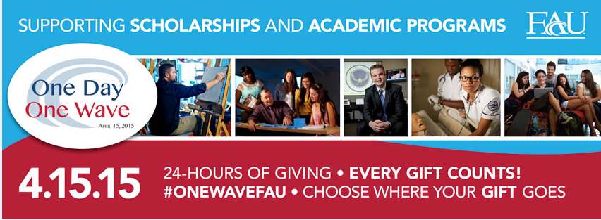 FAUasb2015's tweet photo. FAU'S One Day,One Wave is today! Make your gift  by visiting http://t.co/eG2apcjL7z 
#OneWaveFAU http://t.co/nfgz5uhc1E