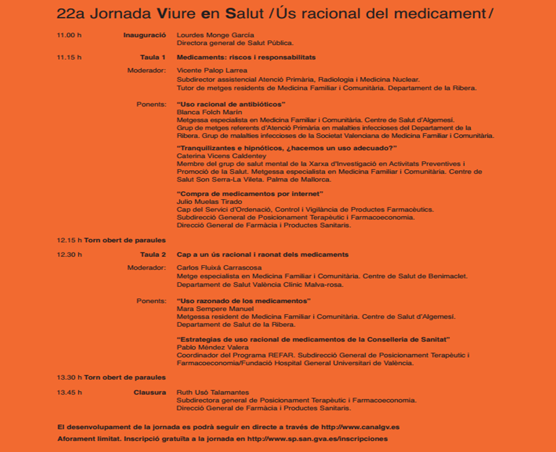 GVAsanitat's tweet photo. 21 d´abril 22ª Jornada Viure en Salut: Ús racional del medicament + info: http://t.co/FX2ZAdOLGQ http://t.co/VvJfbsleS3