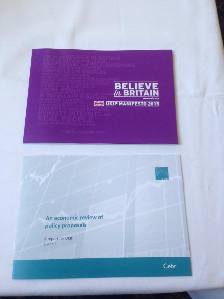 UKIP's tweet photo. #UKIP's costed manifesto, with our spending and savings verified by a report from the independent think tank Cebr http://t.co/gV8RuoMGG9