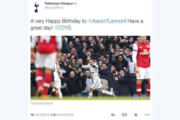 Tottenham Hotspur wish Aaron Lennon Happy Birthday on message on wrong day 