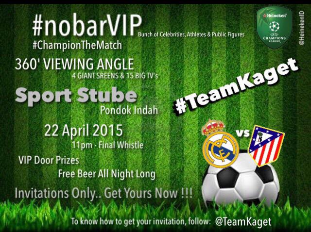 Yuk.. #nobarVIP #ChampionTheMatch #TeamKaget <a href="/HeinekenID/">Heineken Indonesia</a> <a href="/TeamKaget/">Jakarta Kaget</a> #RT