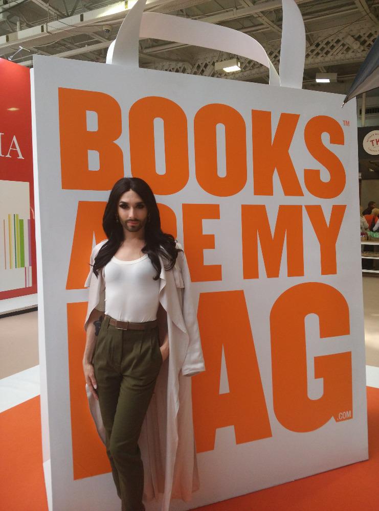 The beautiful Conchita Wurst stops by the <a href="/booksaremybag/">Books Are My Bag</a> bag. #LBF15