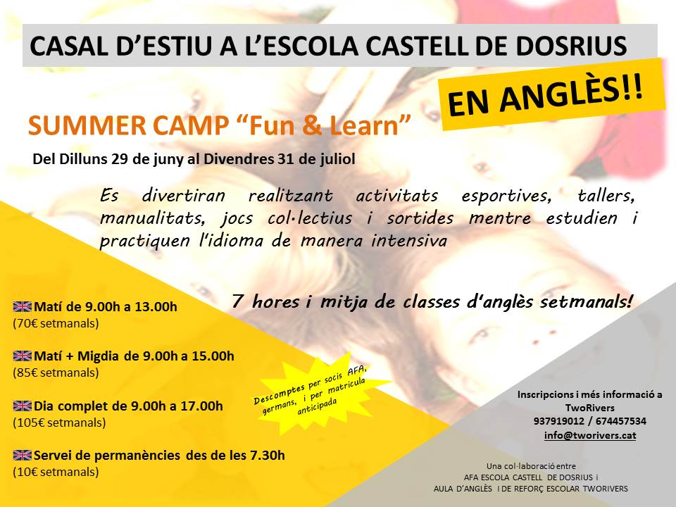 AFA_Dosrius's tweet photo. Casal d'Estiu a l'Escola Castell de Dosrius: "Fun &amp; Learn" http://t.co/gKmYjLQWj8