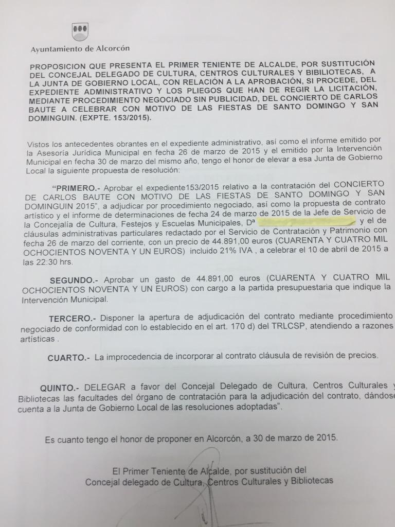 Hardcorcon's tweet photo. Baute era amigo de Alcorcón y tal, por eso dió pregón gratis.
Que lástima que nos ha cobrado 44.891€ por un concierto http://t.co/G4V7OyJ100